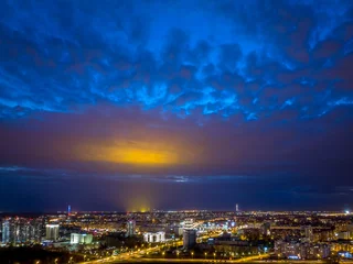 Foto op Canvas Panorama night city Kazan Family Center. Russia, aerial top view. © Alexey Oblov