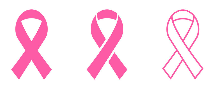 Pink awareness ribbon icons. Vector illustration isolated on white background