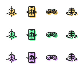 Set line Gamepad, 3d modeling, and icon. Vector