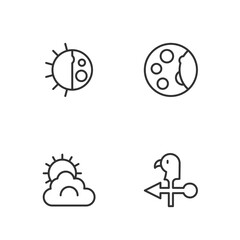 Set line Rooster weather vane, Sun and cloud, Day night cycle and Moon phases icon. Vector