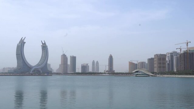 Lusail, Qatar- May 15,2022: The new developing city Lusail with many new towers under construction.