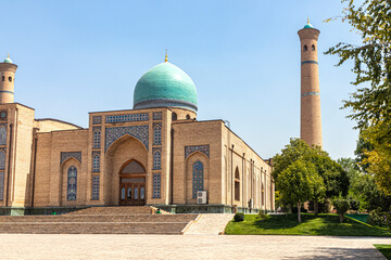 Hazrati Imam Mosque with turquoise domes and slender minarets