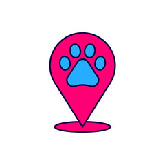 Filled outline Map pointer with veterinary medicine hospital, clinic or pet shop for animals icon isolated on white background. Vet or veterinarian clinic. Vector