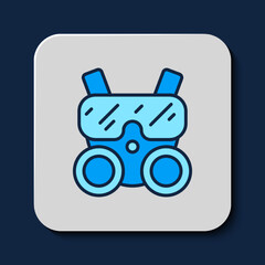 Filled outline Gas mask icon isolated on blue background. Respirator sign. Vector