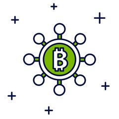 Filled outline Blockchain technology Bitcoin icon isolated on white background. Abstract geometric block chain network technology business. Vector