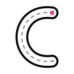 Tracing Alphabet uppercase capital letter C prewriting dotted line element for kindergarten, preschool and Montessori school kids worksheet for handwriting practice activity.