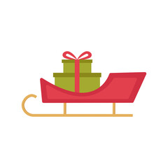 Obraz premium Cartoon Santa's sleigh with Christmas gifts boxes. Vector illustration isolated on white background