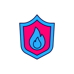 Obraz premium Filled outline Fire protection shield icon isolated on white background. Insurance concept. Security, safety, protection, protect concept. Vector