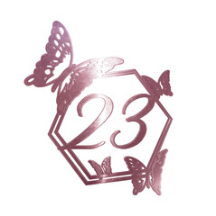 3d illustration number 23 rose gold with butterflies birthday