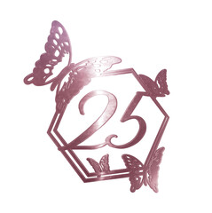 3d illustration number 25 rose gold with butterflies birthday
