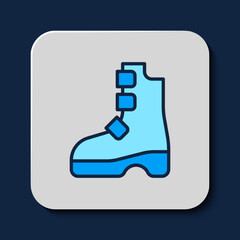 Filled outline Ancient viking boots icon isolated on blue background. Traditional clothes and accessories of past times. Vector