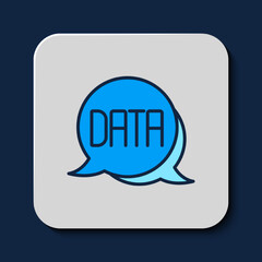Filled outline Data analysis icon isolated on blue background. Business data analysis process, statistics. Charts and diagrams. Vector