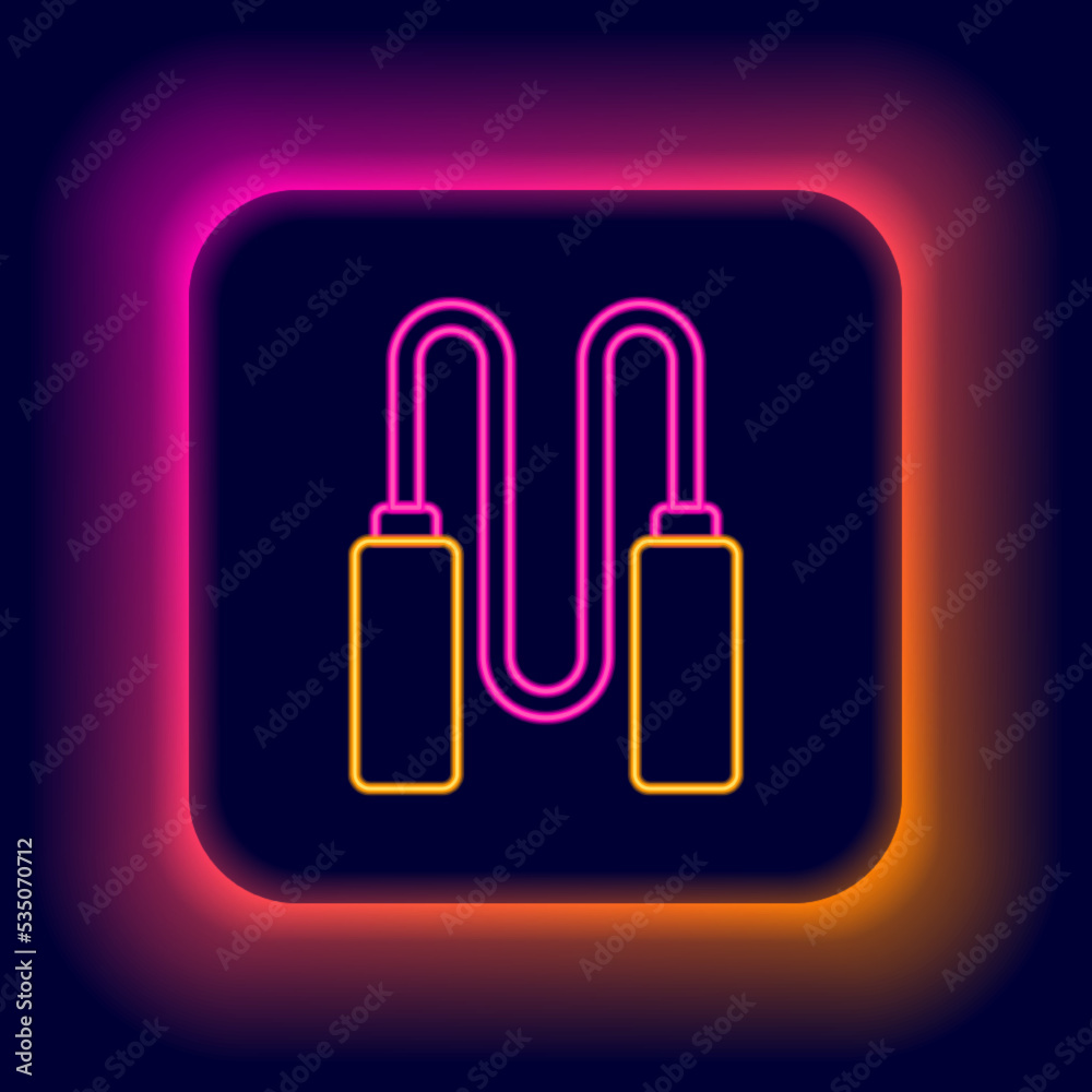 Wall mural Glowing neon line Jump rope icon isolated on black background. Skipping rope. Sport equipment. Colorful outline concept. Vector