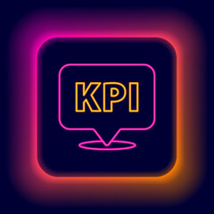 Glowing neon line KPI - Key performance indicator icon isolated on black background. Colorful outline concept. Vector