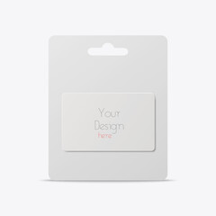 Vector 3d Realistic White Gift Card, Certificate, Guest Room, Plastic Hotel Apartment Keycard, ID Card, Sale, Credit Card Design Template with Paper Blister. Template for Mockup, Branding. Front View