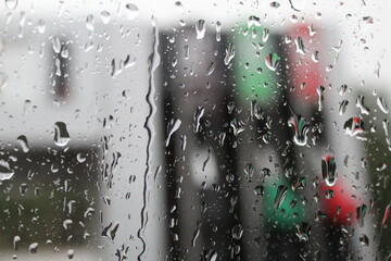 beautiful background of raindrops on the window