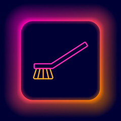 Glowing neon line Brush for cleaning icon isolated on black background. Cleaning service concept. Colorful outline concept. Vector