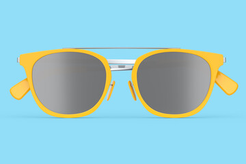 Realistic sunglasess with gradient lens and orange plastic frame on blue