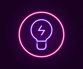 Glowing neon line Light bulb with concept of idea icon isolated on black background. Energy and idea symbol. Inspiration concept. Colorful outline concept. Vector