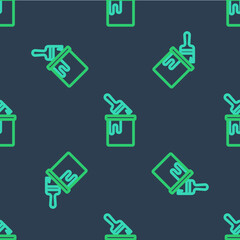 Line Paint bucket with brush icon isolated seamless pattern on blue background. Vector