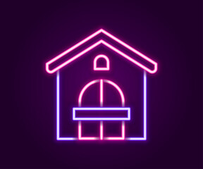 Glowing neon line Farm house icon isolated on black background. Colorful outline concept. Vector