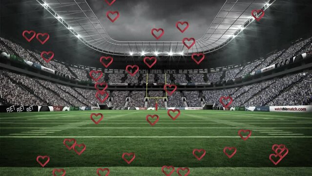 Animation of hearts over sports stadium