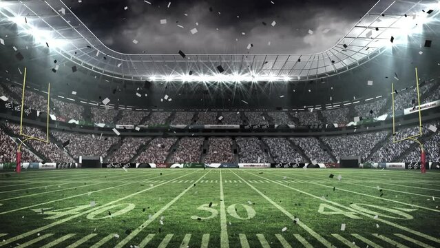 Animation of confetti over sports stadium