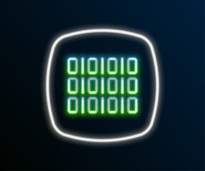 Glowing neon line Binary code icon isolated on black background. Colorful outline concept. Vector