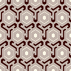 Honeycomb seamless pattern. Hexagon mosaic tiles ornament. Ethnic surface print. Repeated geometric figures background. Ornamental wallpaper. Modern geo design digital paper. Vector abstract