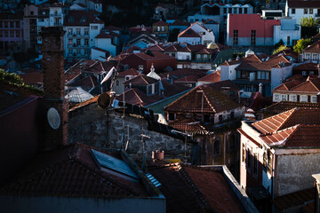 Fototapeta na wymiar A view of the rooftops of the historic center of Porto, Portugal.