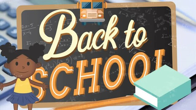 Animation of back to school text over school icons