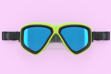 Green diving mask isolated on a pink background