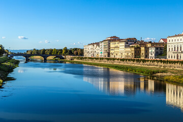 Fototapeta na wymiar Florence, Italy. Scenic view of the Arno River in the city
