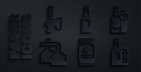 Set Beer can, bottle and glass, brewing process, beer, and tap icon. Vector