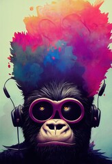 Porträt eines Punkaffen. Monkey-Rock-Musiker. Hipster-Affe mit Punkfrisur. 3D-Rendering © designprojects