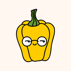Cute bell pepper farm organic vegetable. Hand draw illustration. Kawaii face. Doodle style. Vector on isolated background. For printing on paper and fabric, children's illustration