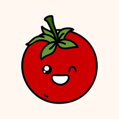 Cute tomato farm organic vegetable. Hand draw illustration. Kawaii face. Doodle style. Vector on isolated background. For printing on paper and fabric, children's illustration