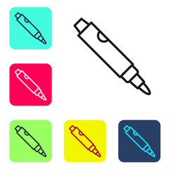 Black line Marker pen icon isolated on white background. Set icons in color square buttons. Vector