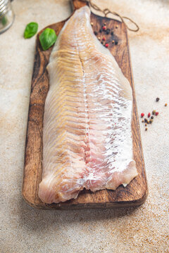 saithe fresh fish fillet raw seafood healthy meal food snack on the table copy space food background 