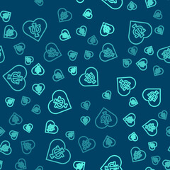 Green line Psychology icon isolated seamless pattern on blue background. Psi symbol. Mental health concept, psychoanalysis analysis and psychotherapy. Vector