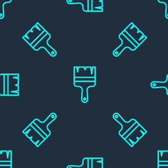 Green line Paint brush icon isolated seamless pattern on blue background. Vector