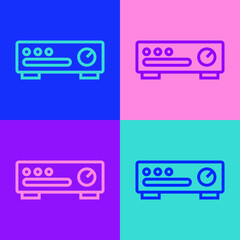 Pop art line Sound mixer controller icon isolated on color background. Dj equipment slider buttons. Mixing console. Vector