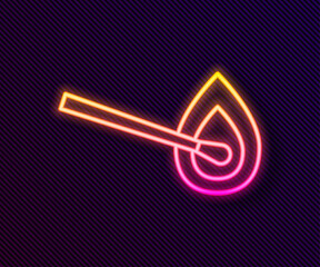 Glowing neon line Burning match with fire icon isolated on black background. Match with fire. Matches sign. Vector