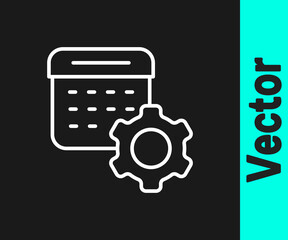 White line Calendar settings icon isolated on black background. Date settings. Vector