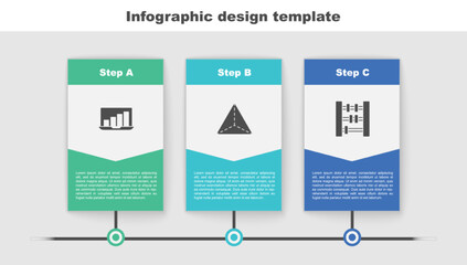 Set Laptop with graph chart, Geometric figure Tetrahedron and Abacus. Business infographic template. Vector
