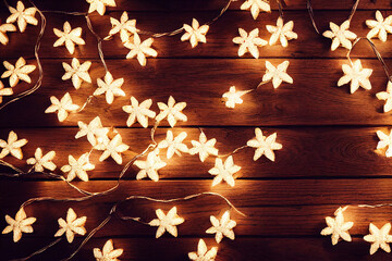 Lights on wooden background wallpaper banner frame decorative