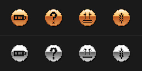 Set Battery, Unknown search, Temperature wash and Wheat icon. Vector