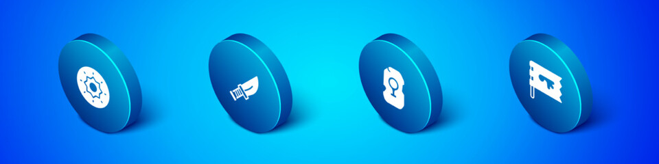 Set Isometric Shield viking, Magic rune, Viking flag and Dagger icon. Vector