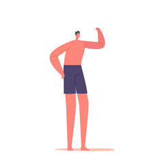 Skinny Male Character Posing with Naked Torso. Athlete Sportsman Weightlifter Isolated on White Background