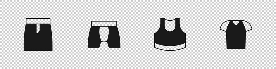 Set Skirt, Men underpants, Female crop top and T-shirt icon. Vector